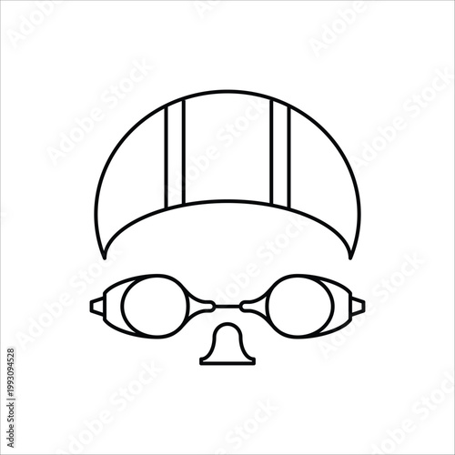 Swimming cap and goggles line icon for aquatic sports, pool exercise, triathlon training, and competitive swimming equipment