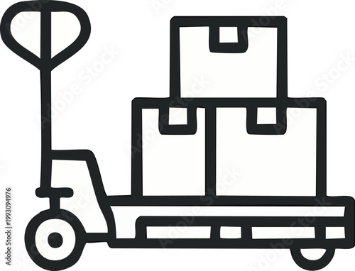  Minimal line icon of pallet jack-hand truck, warehouse tool. 