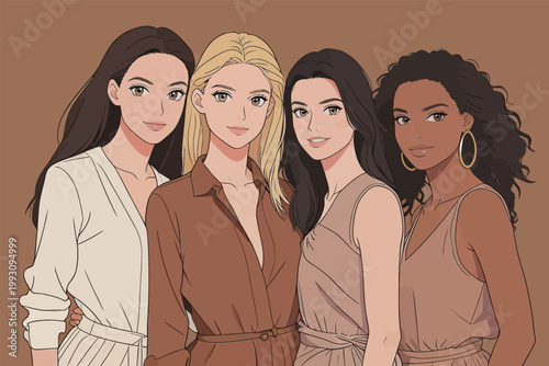 Four Diverse Women in Fashionable Outfits