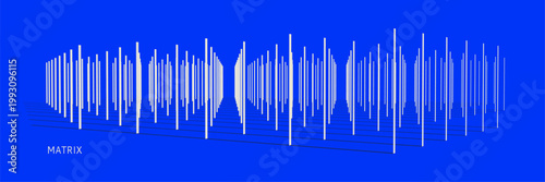 A multitude of ordered vertical lines in the spatial perspective. Shadows create depth and volume. Rhythmic movement. Abstract columns. Geometric architectural style. Minimalistic design. Copy space.