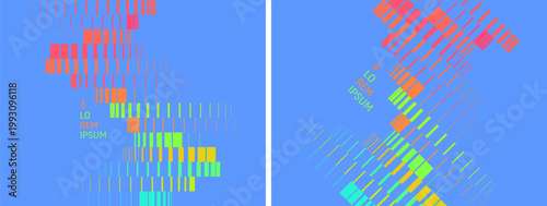 Geometric lines cascade onto a dark background. Image of multiple lines of varying thickness. Transition and displacement effects. Industrial style. Dynamic for brochure, poster, cover, presentation.