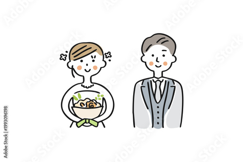 結婚式　新郎新婦の上半身イラスト