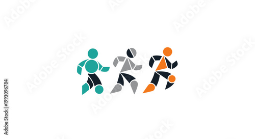 Geometric figures in motion running fast.