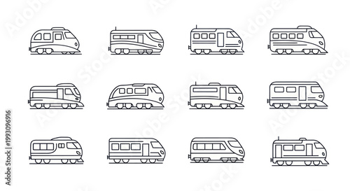 Collection of train locomotive designs.