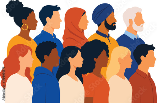 Multicultural people group portrait diversity flat vector illustration