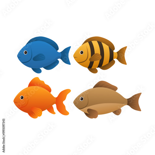Vector illustration featuring four different types of fish. Perfect for marine life, aquatic animals, fishing, and nature design themes.