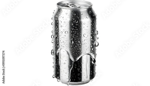 Cold Soda Can with Water Droplets Isolated on White Background, Refreshing Beverage Concept