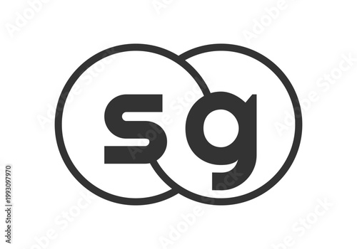SG business company emblem with outline rounds and letters s g. Logo template of two merged circles for brand identity, logotype. Vector Infinity symbol