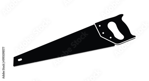 A stark black silhouette of a hand saw a classic woodworking tool silhouette