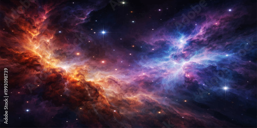 An abstract galaxy background featuring a fantasy nebula and glowing stars captures the mystery of the astral cosmos in a vast science fiction universe