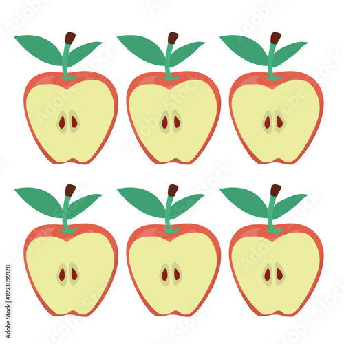 Sliced red apple fruit icons with visible seeds