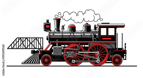 A classic steam locomotive illustration with smoke, representing vintage railway transport.