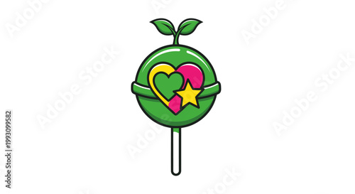 Green lollipop with heart and plant design