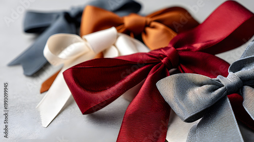Festive ribbons and bows arranged in an appealing way for celebration or decoration