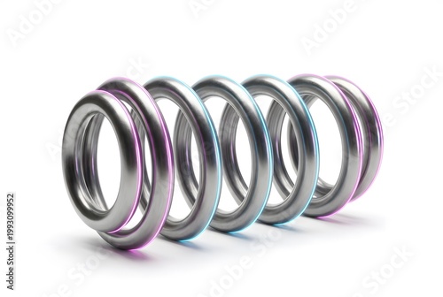 Automotive Coil Spring with Neon Glow Isolated on White Background