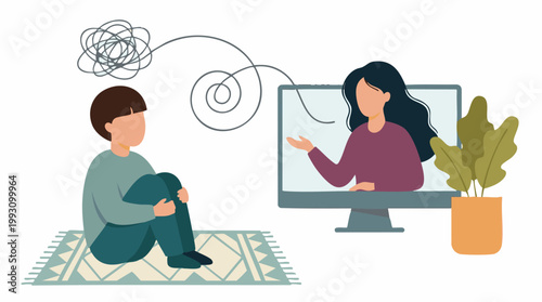 Online therapy session for mental health, helping untangle thoughts