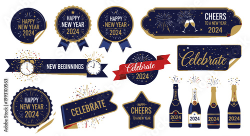 Festive New Year 2024 Celebration Collection with Sparkling Elements