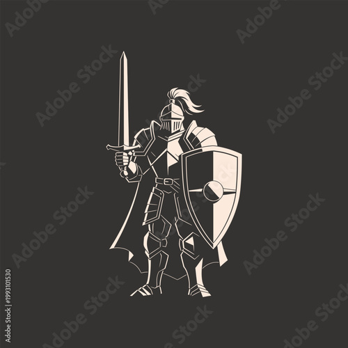 Medieval Knight Warrior Shield Sword Armor Illustration