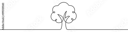 Tree with a thick crown, made in one line. Minimalistic symbol of nature, ecology, or stability. Vector illustration.