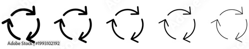 Set of icons with cyclic arrows. Graphic elements with different line weights, symbolizing the process of recycling, renewal, and sustainable development.