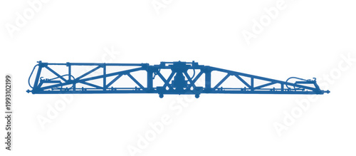 Agricultural sprayer boom silhouette. Flat design farming equipment icon. Blue vector illustration isolated on white background
