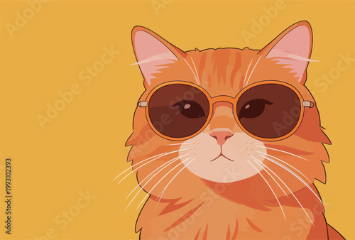 Stylish Orange Cat Wearing Sunglasses Illustration
