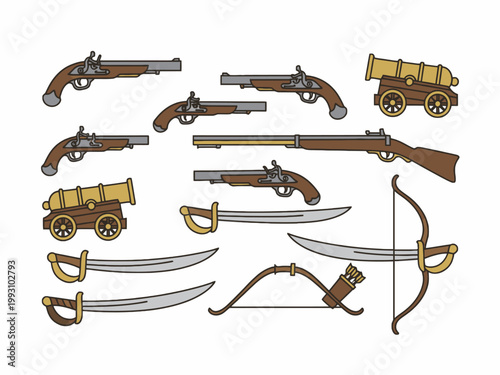 Historical Pirate Weapon Set with Flintlock Pistols and Cannons