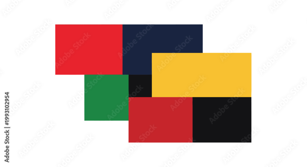 Fototapeta premium Abstract geometric pattern with colorful overlapping rectangles and squares.