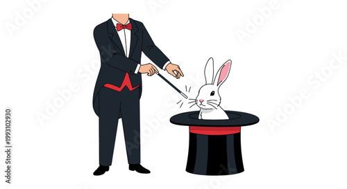 Magician performing a magic trick with a white rabbit popping out of a black top hat