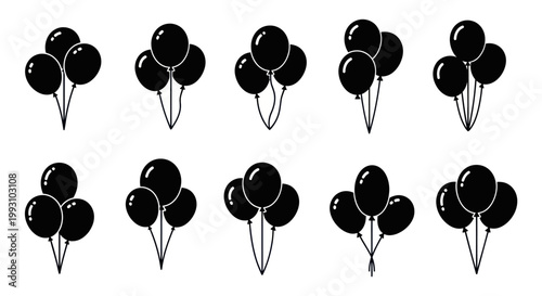 Collection of black balloons on a white background