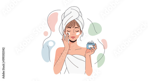 Young woman applying facial cream for her daily skin care routine