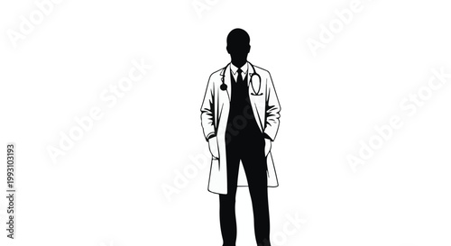 A doctor in a white coat standing with hands in pockets