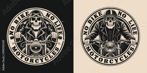 No bike no life motorcycle skull rider leather jacket helmet.