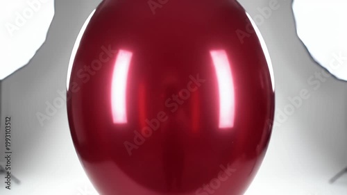 Glossy Red Balloon Floating Studio Lighting White Background Simple Celebration Object