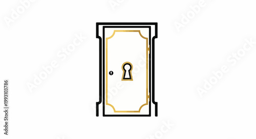 Stylized vintage door with ornate keyhole and knob