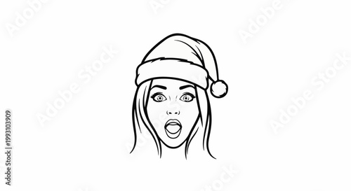 Woman in Santa hat with shocked expression, graphic style
