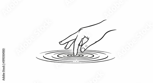 A hand's finger touches water, creating ripples