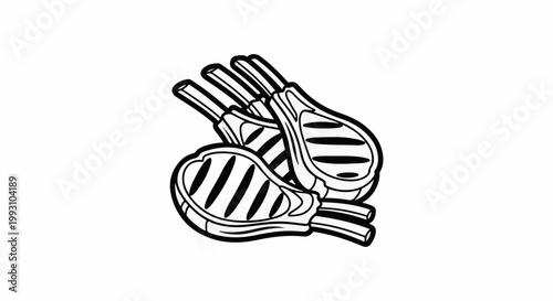 A simple black and white illustration of grilled lamb chops