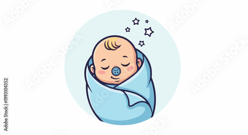 Adorable baby peacefully sleeping wrapped in a light blue blanket