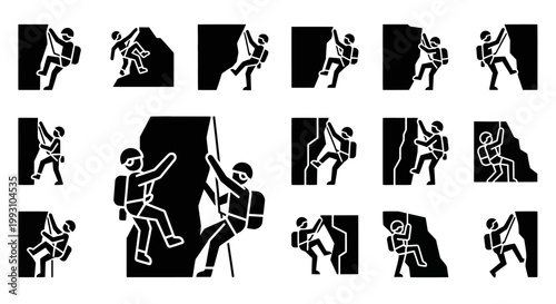 Rock climbing icons set
