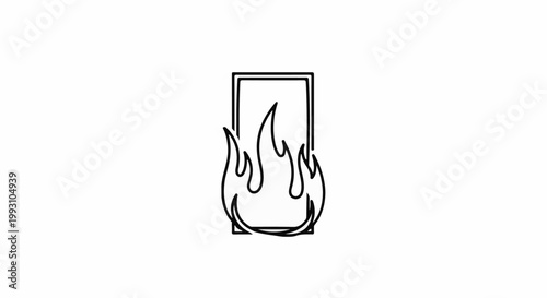 A minimalist line art icon of a rectangle engulfed in flames