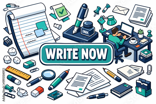 Online Education Line Icons. Online learning editorial banner with geometric characters beside an oversized laptop classroom and large diploma across the full