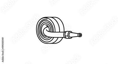 A rolled fire hose with a nozzle attached, ready for use