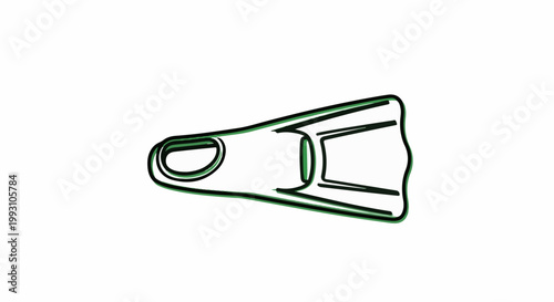 Stylized line art of a single swimming fin with black and green outlines
