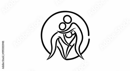 Abstract circle graphic of two figures embracing, conveying comfort