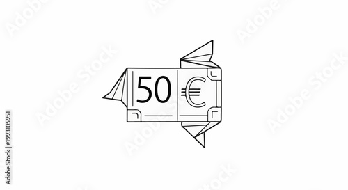 Stylized euro banknote with geometric folded edges and numeral fifty