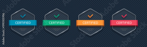 Fotografi Set of glassmorphism certified badges