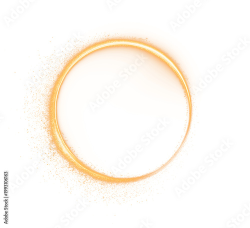 Abstract glowing ring with gold glitter, dust, and light particles on a transparent PNG background. Vibrant flow and luxurious glow effect for design.