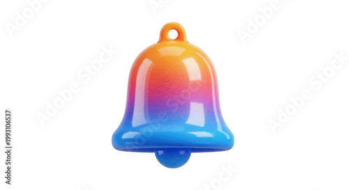 Vector illustration of 3d render of a glossy gradient bell icon on a transparent background