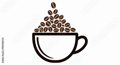 Overflowing cup of coffee beans, a simple graphic